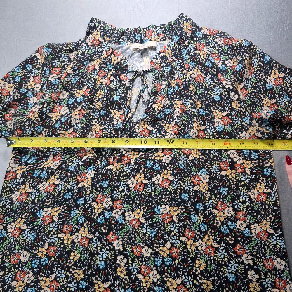 LOFT Outlet Womens Small Floral Ruffle Tie Neck Blouse Black Multi Long Sleeve - Picture 5 of 7